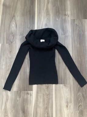 Wilfred 65% Wool Black Ribbed Off-Shoulder Cowl Turtleneck Sweater